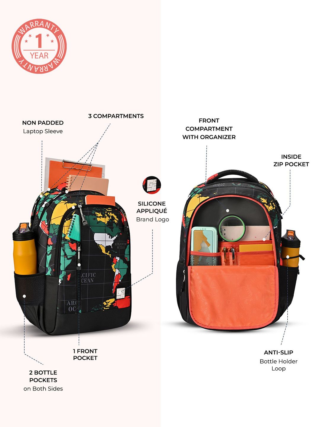 Gear Unisex Globe Printed Backpack