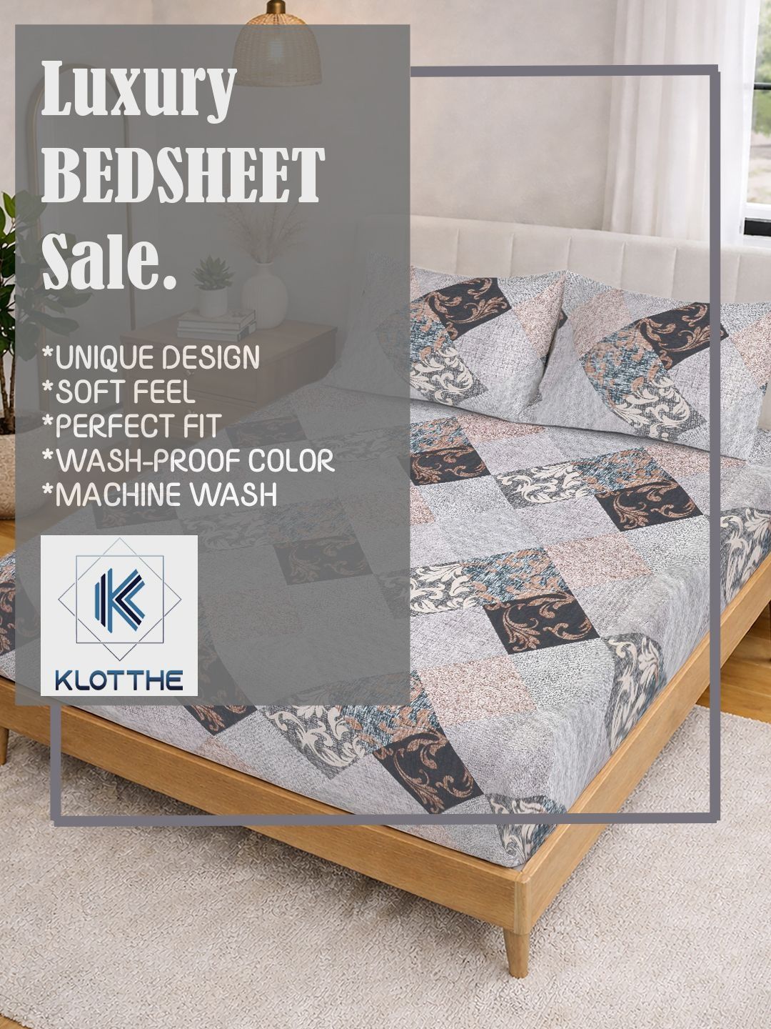 KLOTTHE Grey Geometric 300 TC King  Bedsheets