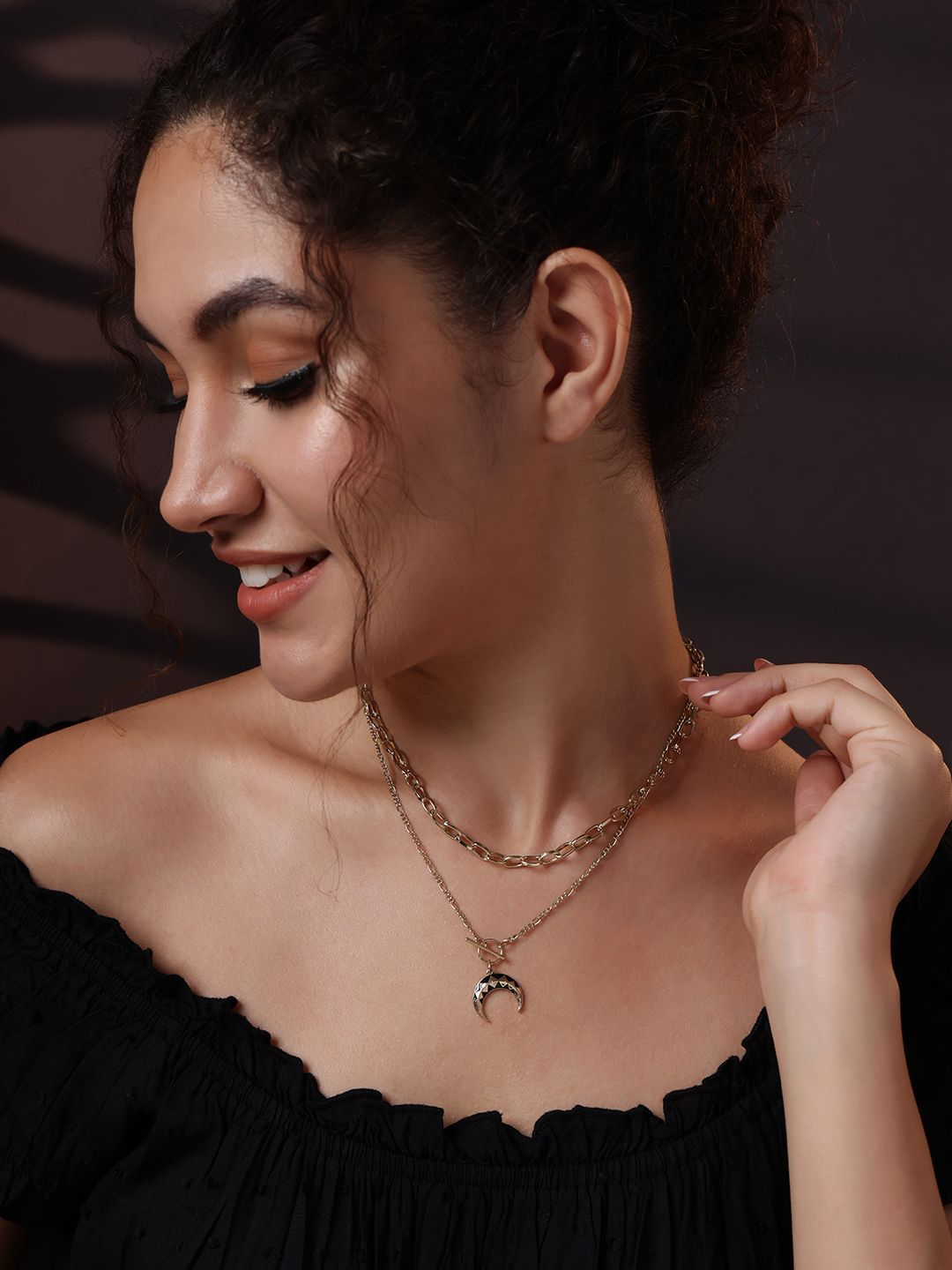 DressBerry Gold-Plated Layered Statement Necklace With Chain