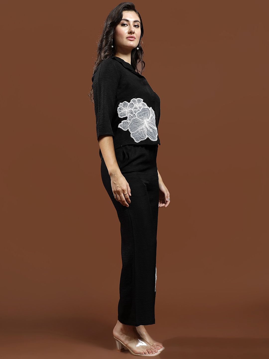 Athena Floral Embellished Patchwork Linen Shirt & Trousers
