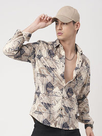 VASTRADO Men Classic Slim Fit Spread Collar Abstract Printed Cotton Casual Shirt