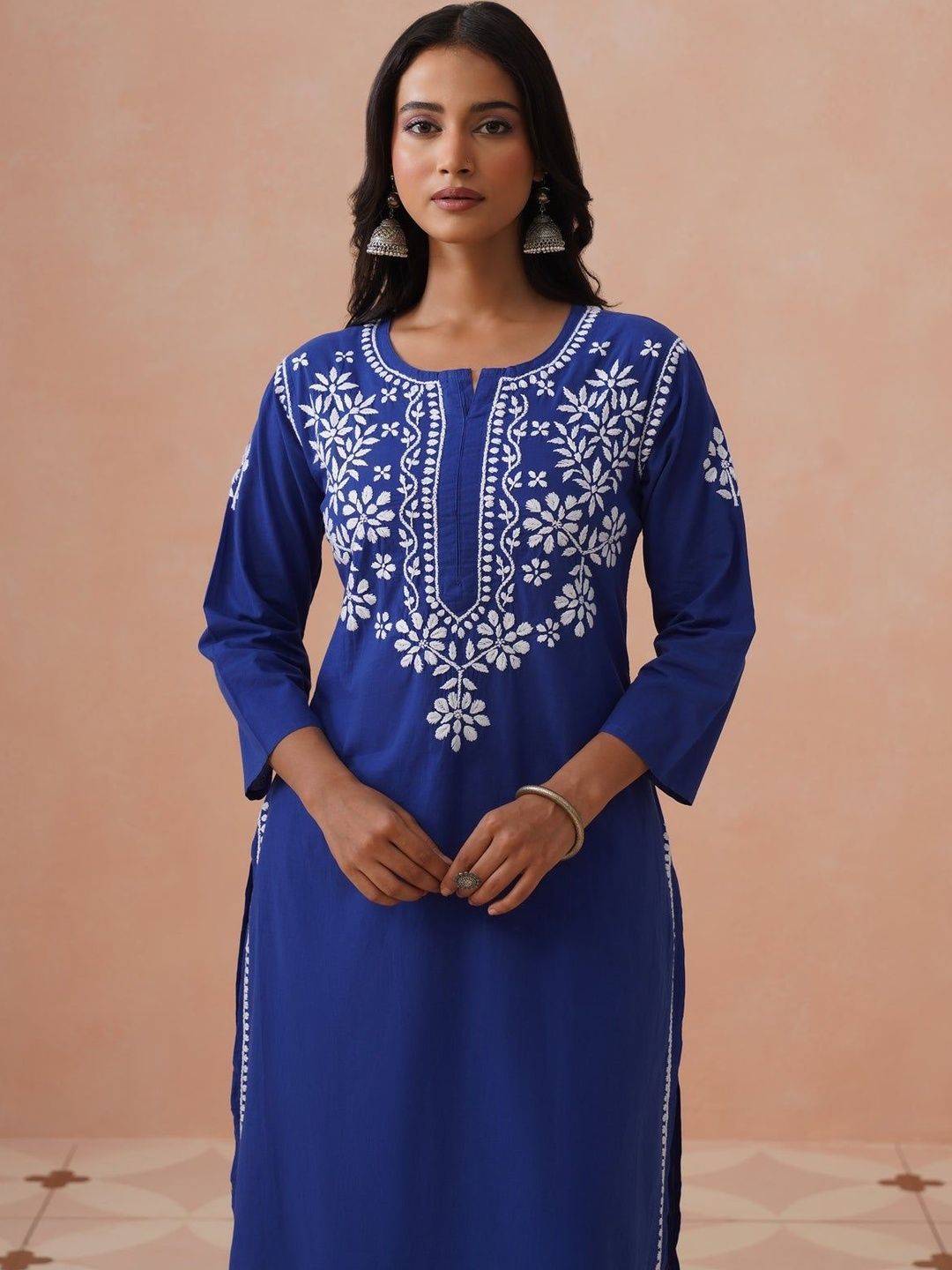 House of Chikankari Women Blue Regular Kurta with Trousers Set