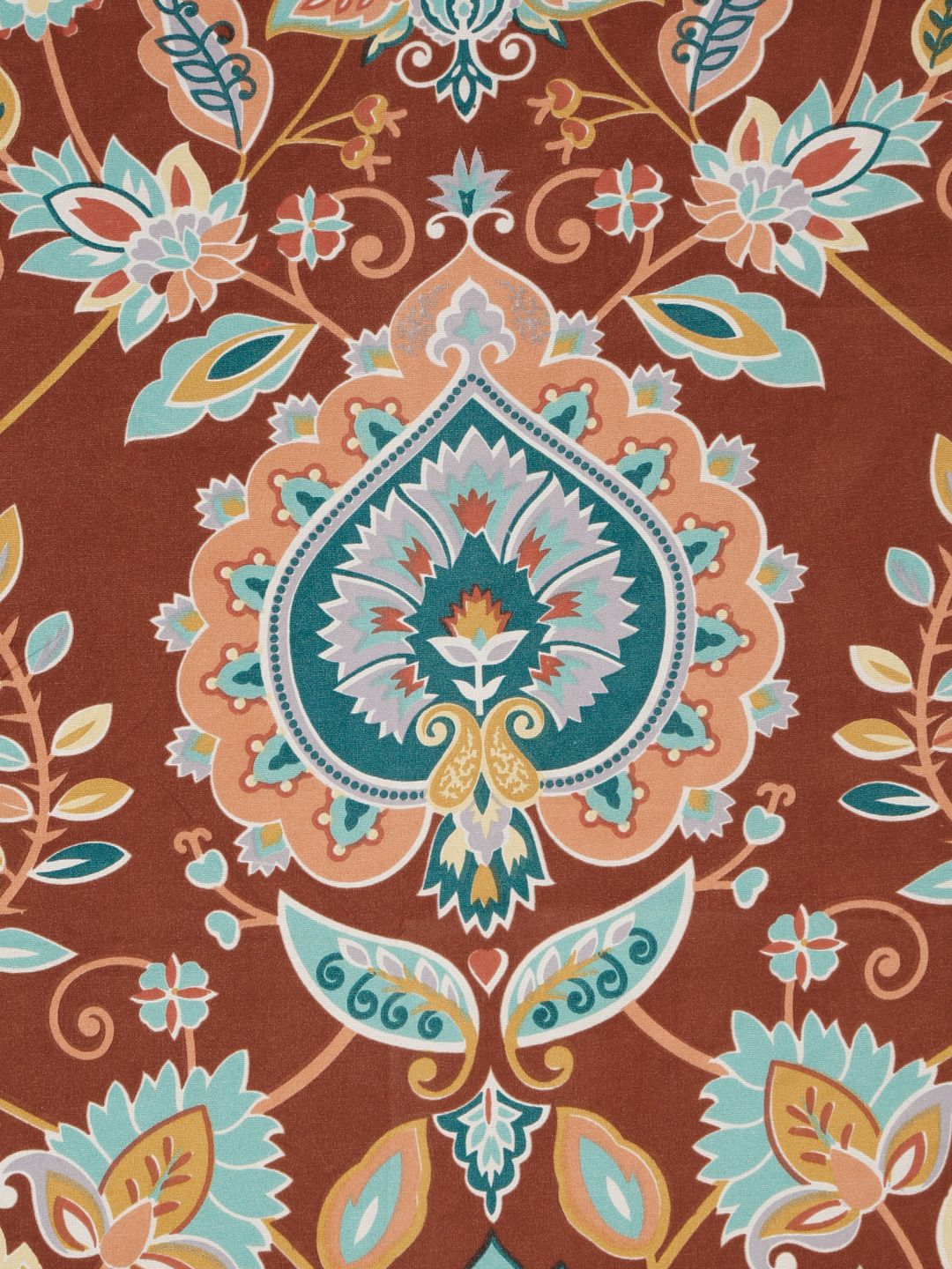 Aura Rust & Blue Ethnic Motifs Printed 300 TC Fitted King Bedsheet Set 2.5 x 2.25 m