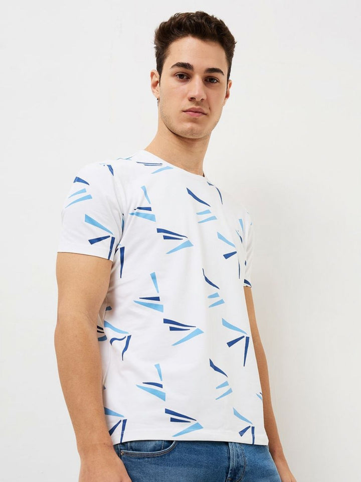 SPYKAR Men Abstract Printed Round Neck Cotton Slim Fit T-shirt