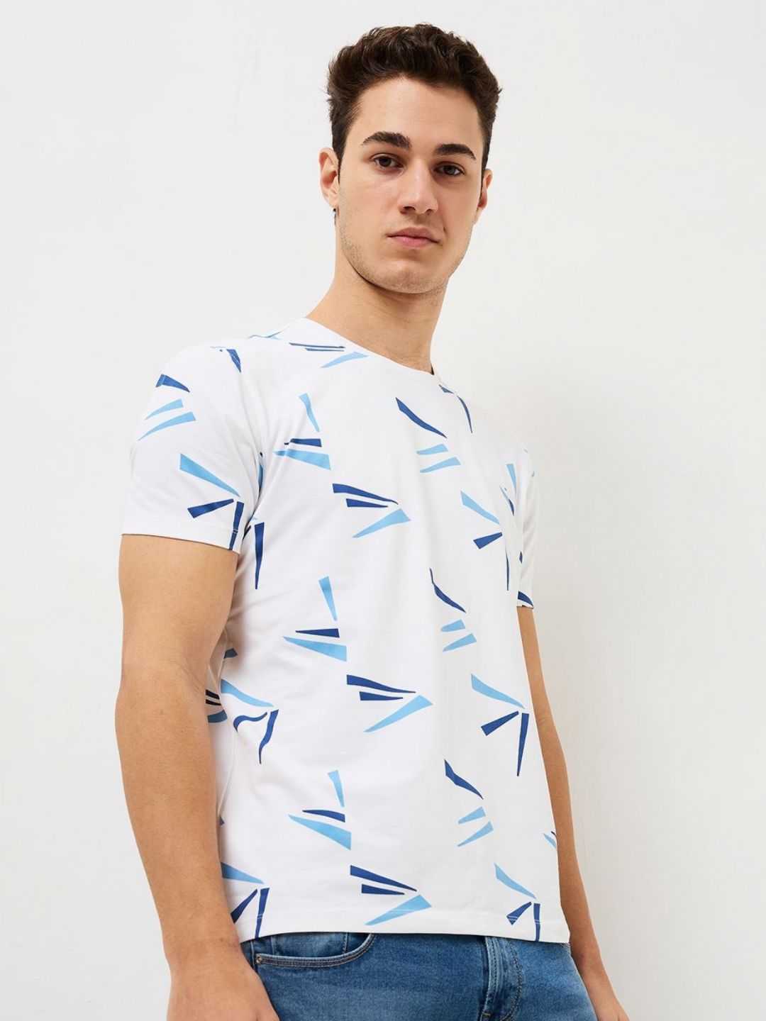 SPYKAR Men Abstract Printed Round Neck Cotton Slim Fit T-shirt