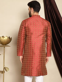 Anouk Geometric Printed Mandarin Collar Jacquard Straight Kurta