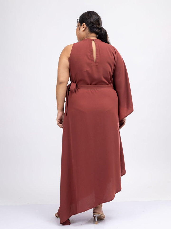 Mamicha Solid Flared Sleeve Crepe Empire Maxi Dress