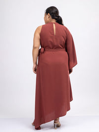 Mamicha Solid Flared Sleeve Crepe Empire Maxi Dress