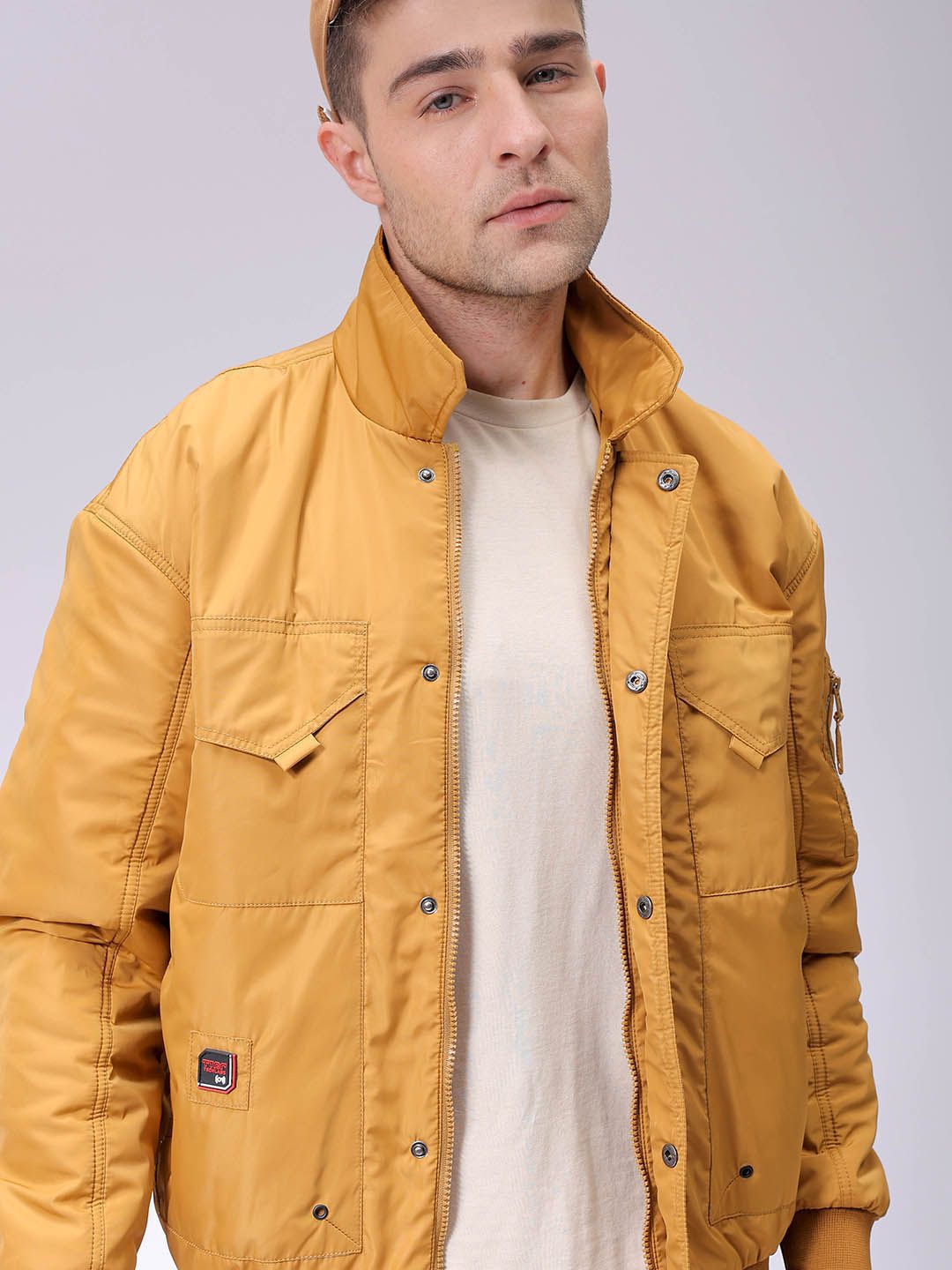 The Indian Garage Co Men Solid Padded Bomber Utility Jacket