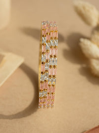 KARATCART Set Of 4 Gold-Plated American Diamond Studded Bangles