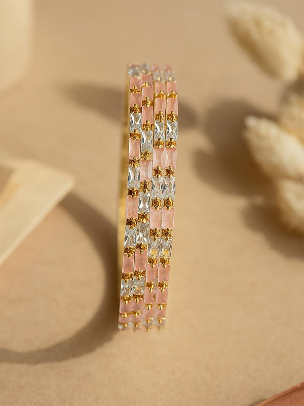 KARATCART Set Of 4 Gold-Plated American Diamond Studded Bangles