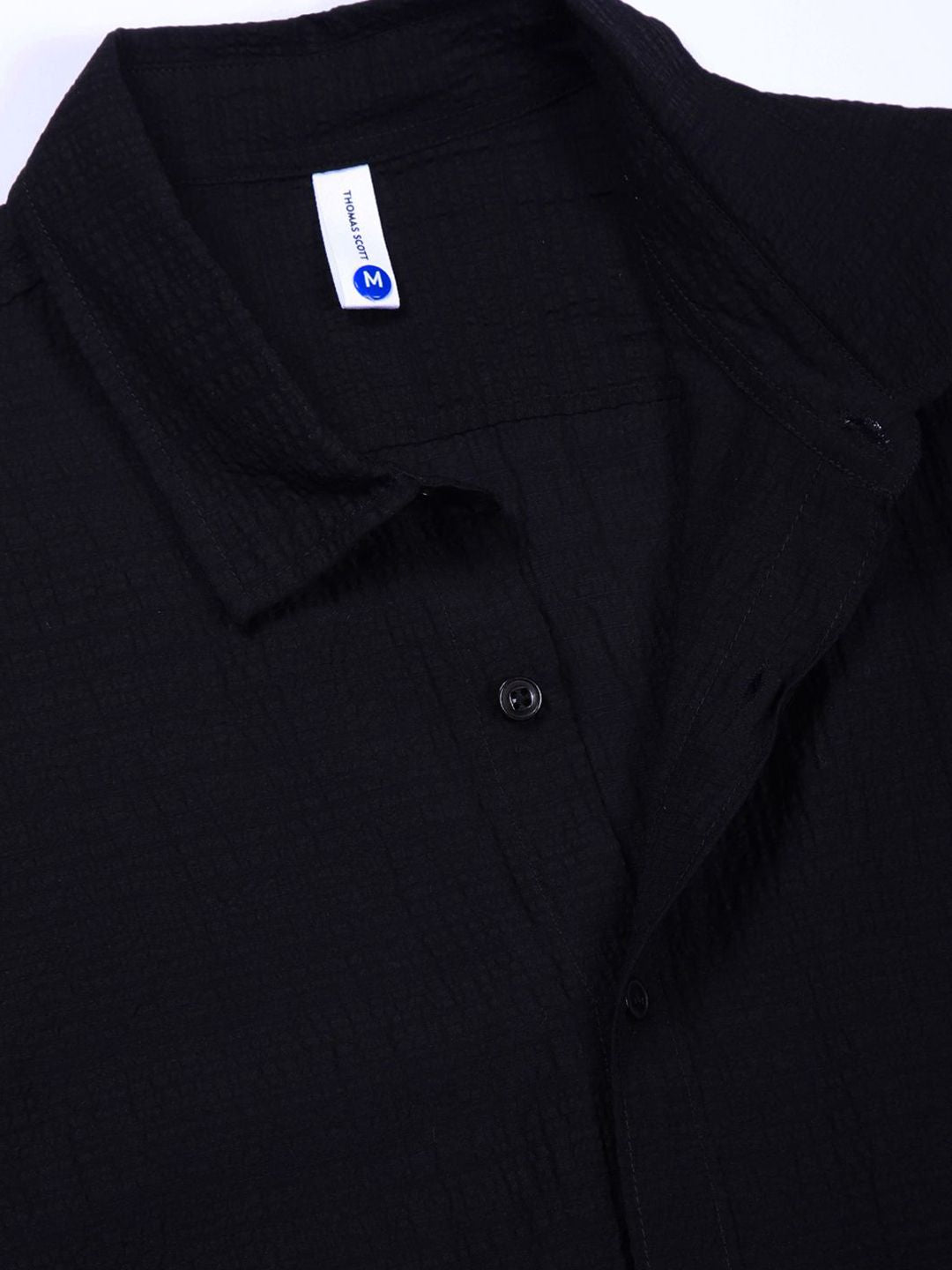 Thomas Scott Men Classic Slim Fit Spread Collar Textured Casual Shirt