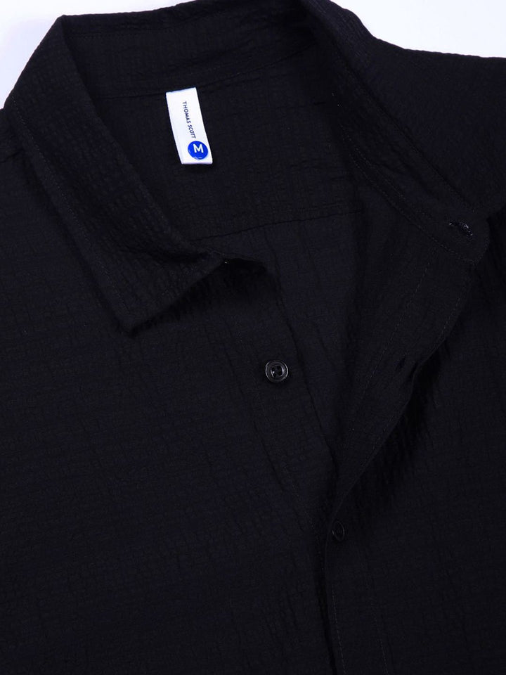 Thomas Scott Men Classic Slim Fit Spread Collar Textured Casual Shirt