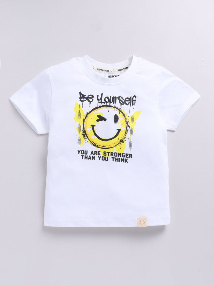 Happy Faces Boys Pure Cotton Typography & Graphic Printed T-shirt