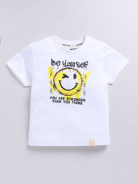 Happy Faces Boys Pure Cotton Typography & Graphic Printed T-shirt
