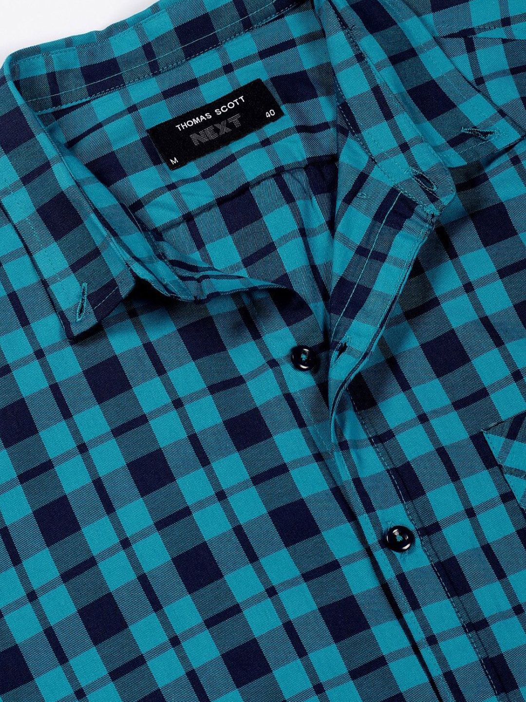 Thomas Scott Men Premium Slim Fit Opaque Checked Casual Shirt