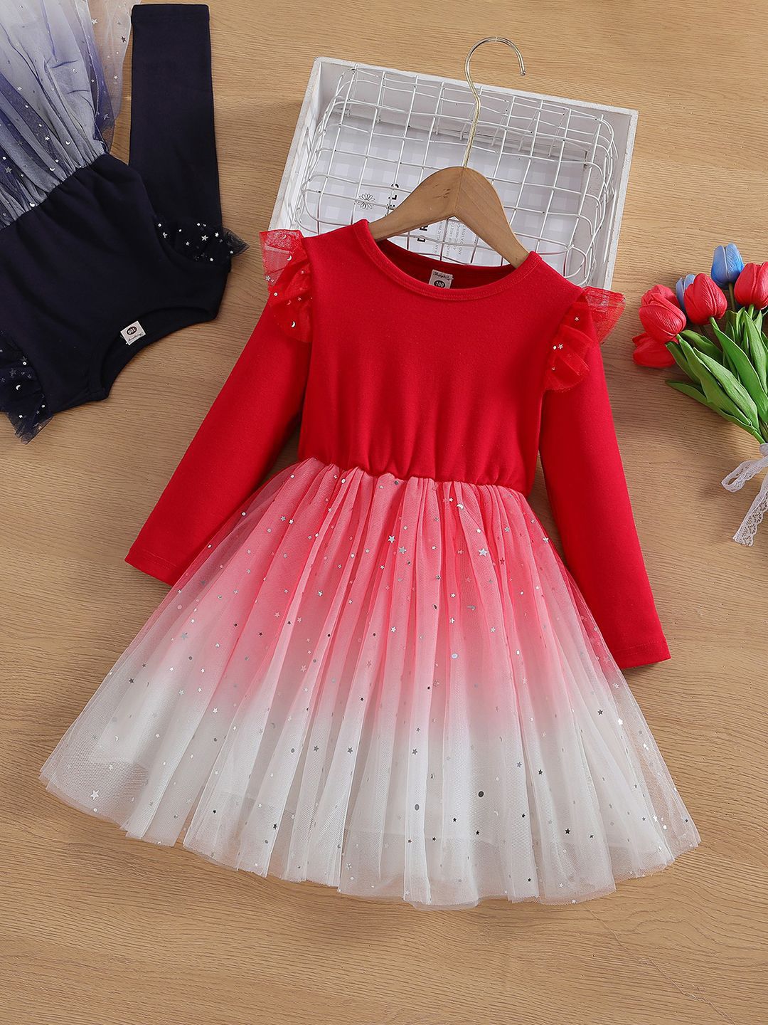 YK Embellished Colourblocked Fit & Flare Dress