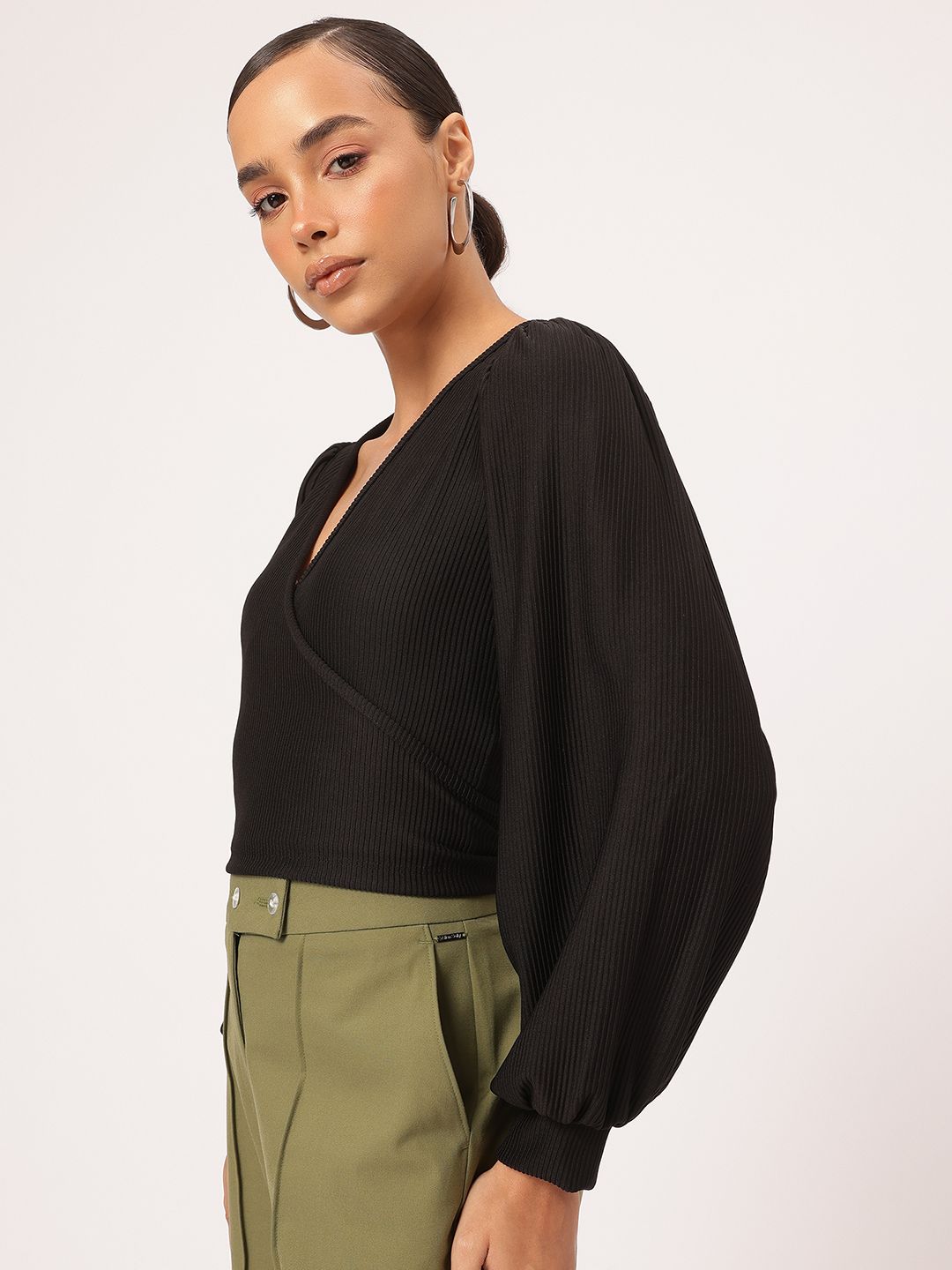 DressBerry Boss Babe Wrap Ribbed Crop Top