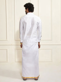VASTRAMAY Shirt Collar Long Roll-Up Sleeves Shirt With Veshti