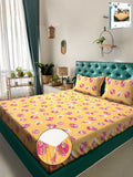Myntra Elegant Homes Yellow Conversational Pure Cotton 400 TC Dilengkapi Cadar King Halus dengan 2 Sarung Bantal-98 x 89 inci