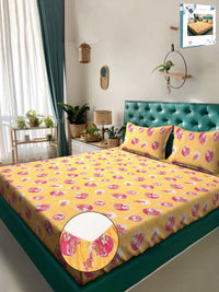 Myntra Elegant Homes Yellow Conversational Pure Cotton 400 TC Dilengkapi Cadar King Halus dengan 2 Sarung Bantal-98 x 89 inci