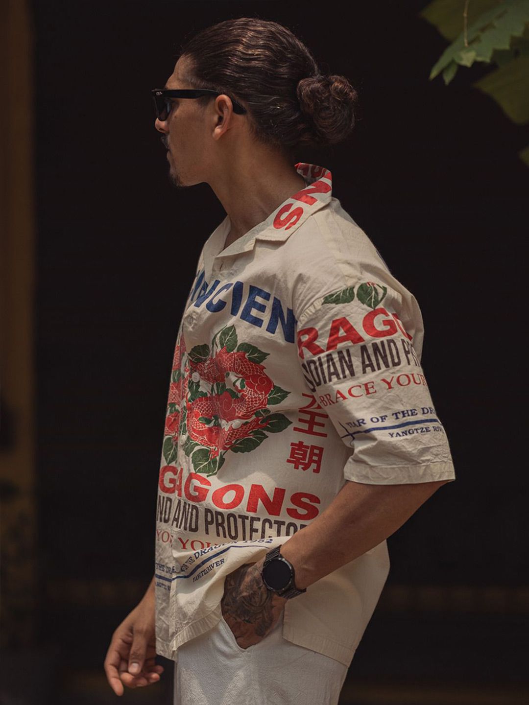 Powerlook Men Spread Collar Graphic Printed Cotton Oversized Casual Shirt