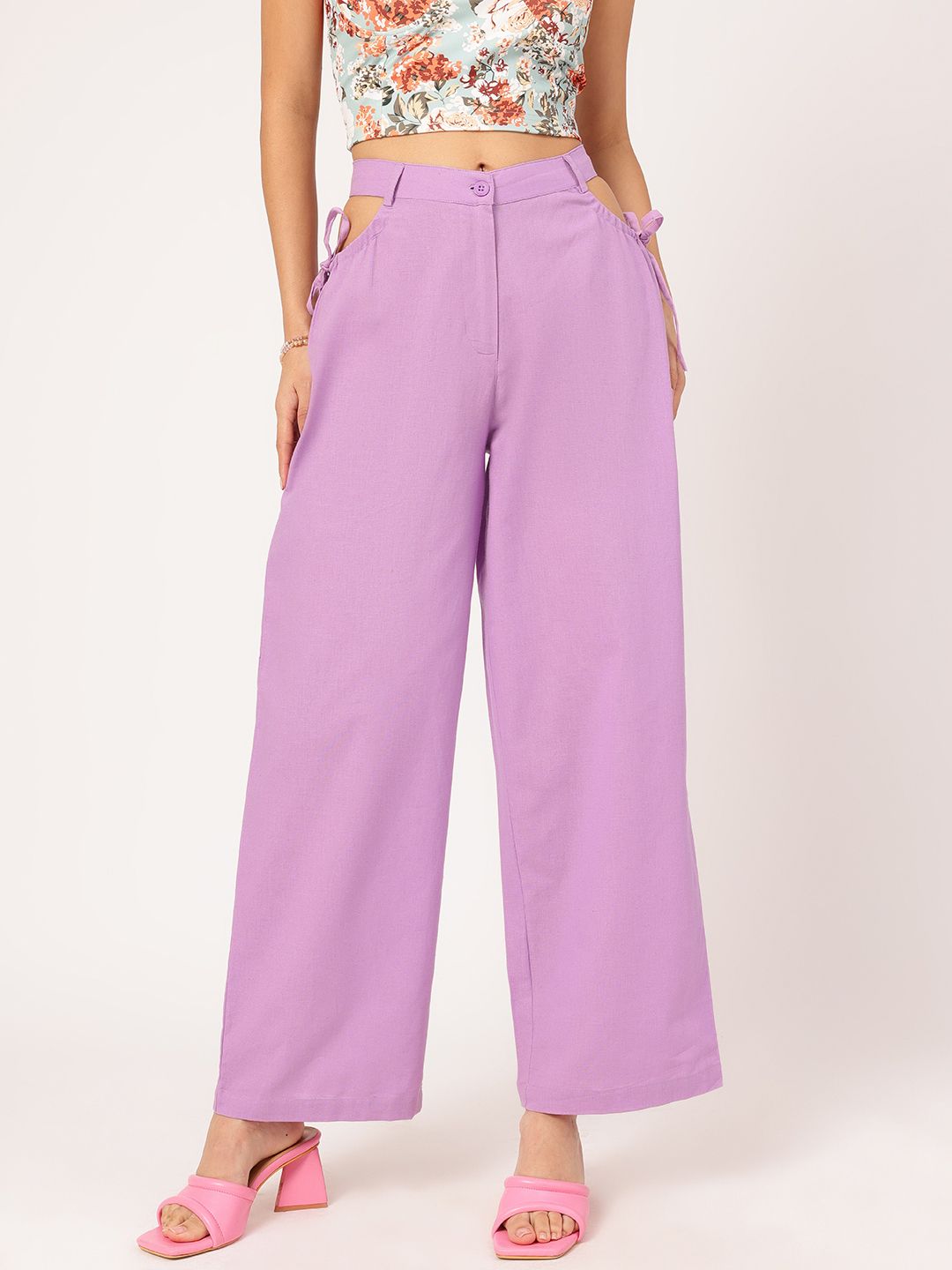 DressBerry Women Chic Rebellion Cut-Out Detail Trousers with Bow-Detail