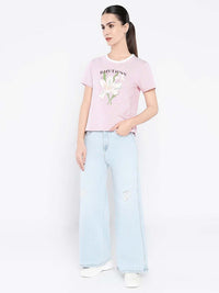 Rareism Wanita Grafik T-Shirt Leher Pusingan Dicetak