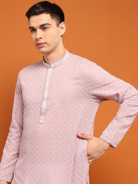 Kurta Sulam Katun Lavender Rumah Chikankari Lelaki