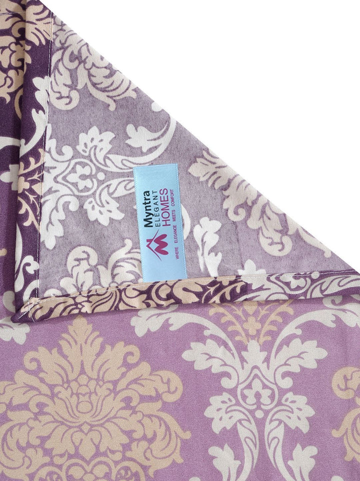 Myntra Elegant Homes Purple & Gold-Toned Floral 300 TC King Bedsheet with 2 Pillow Covers
