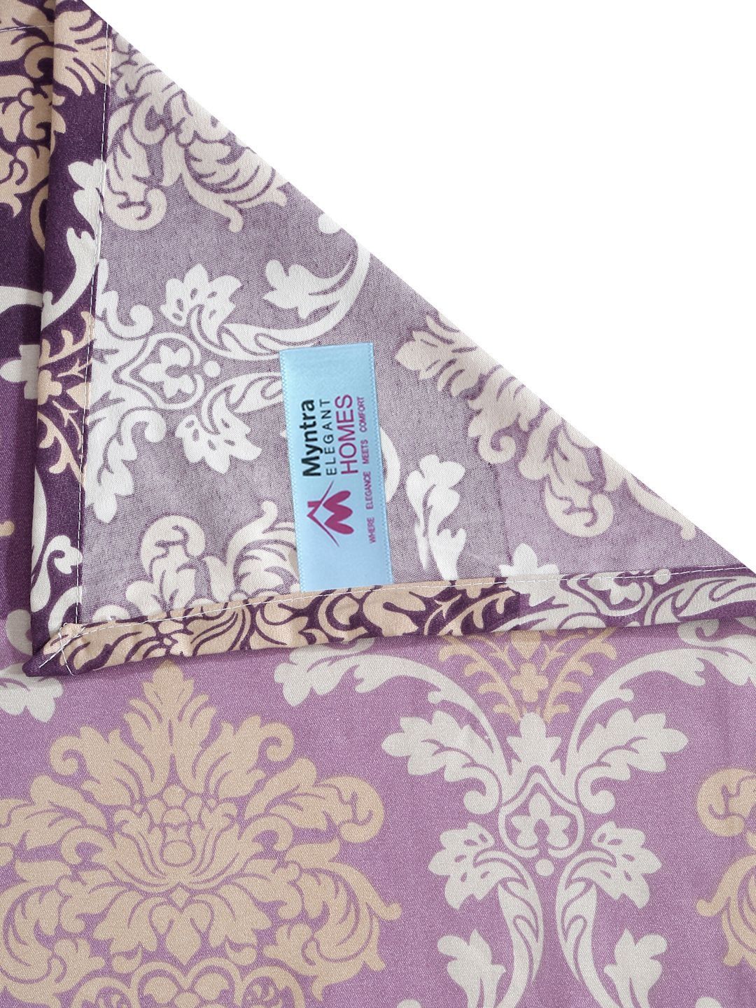 Myntra Elegant Homes Purple & Gold-Toned Floral 300 TC King Bedsheet with 2 Pillow Covers
