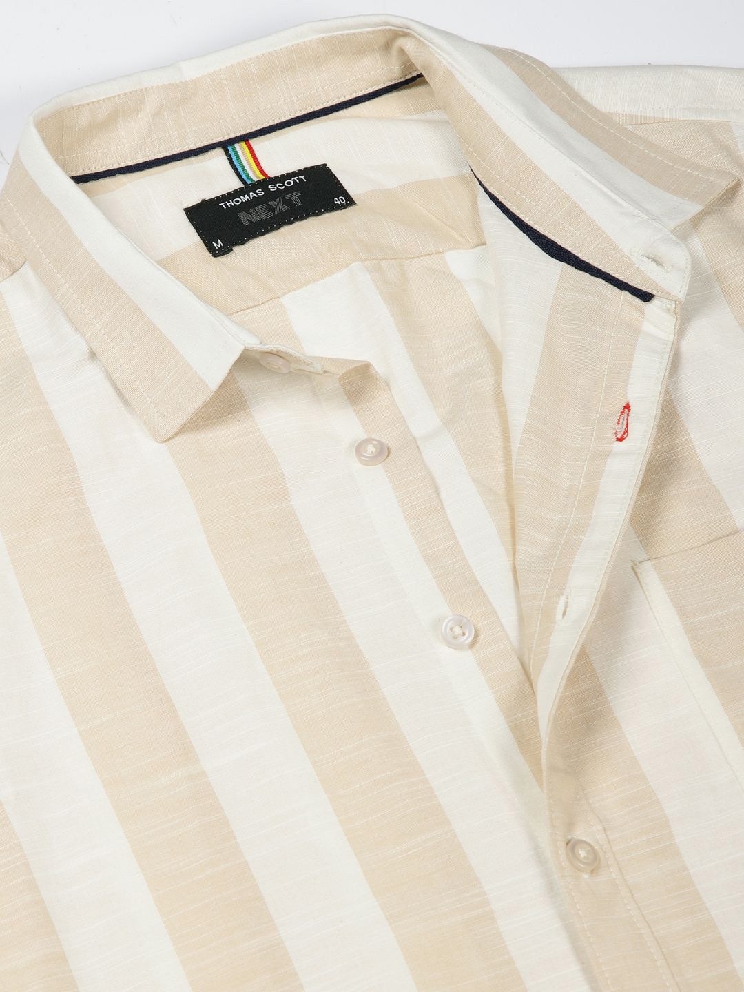Thomas Scott Men Premium Spread Collar Vertical Striped Cotton Slim Fit Casual Shirt