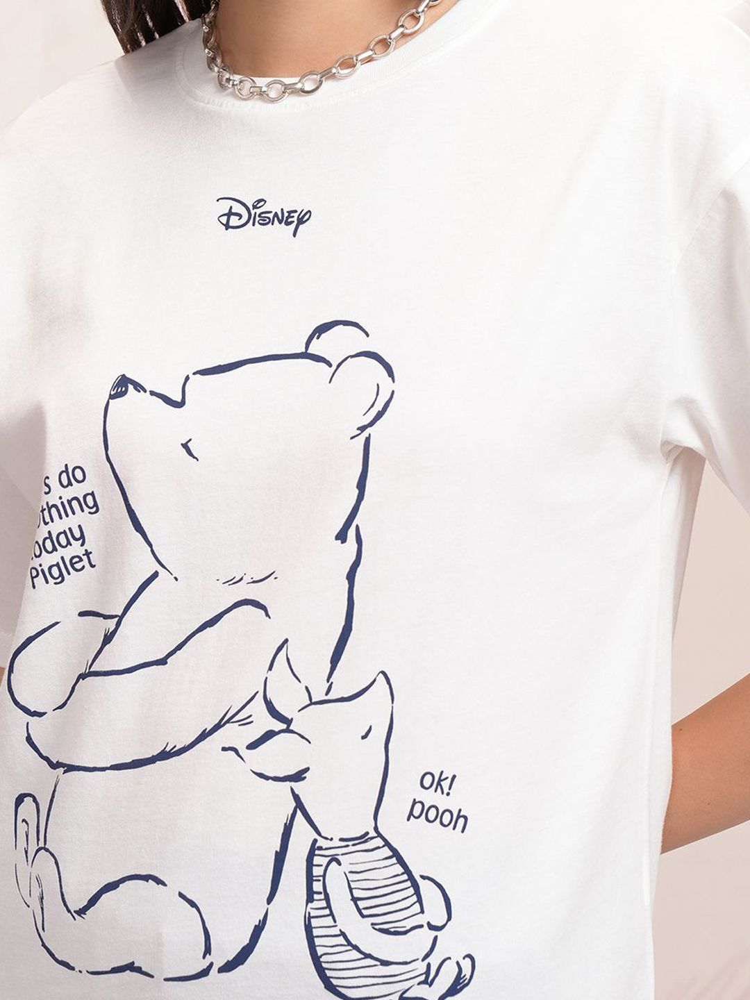 Tokyo Talkies White Disney Winnie The Pooh Printed Pure Cotton T Shirt With Jogger