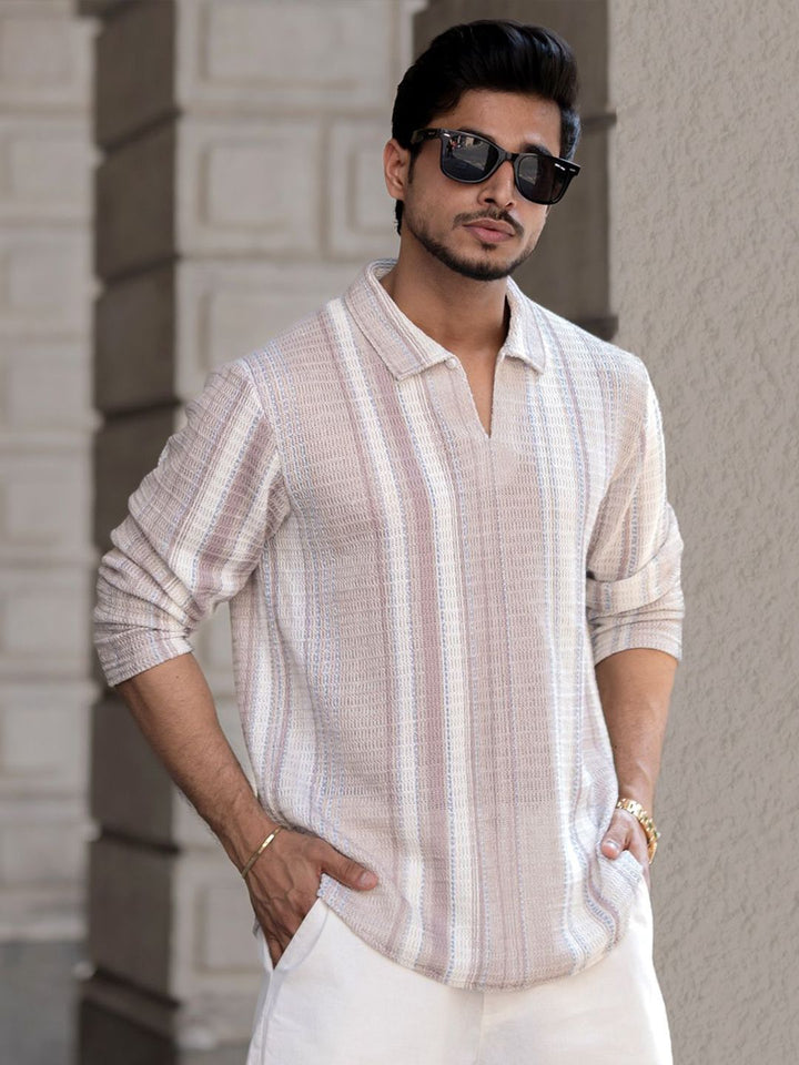 Powerlook Men Striped Polo Collar T-shirt