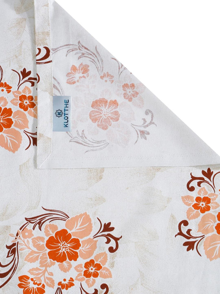 KLOTTHE Orange Floral Cotton Single Bedsheets
