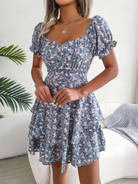 all about you Floral Print Sweatheart Neck Puff Sleeve Fit & Flare Mini Dress