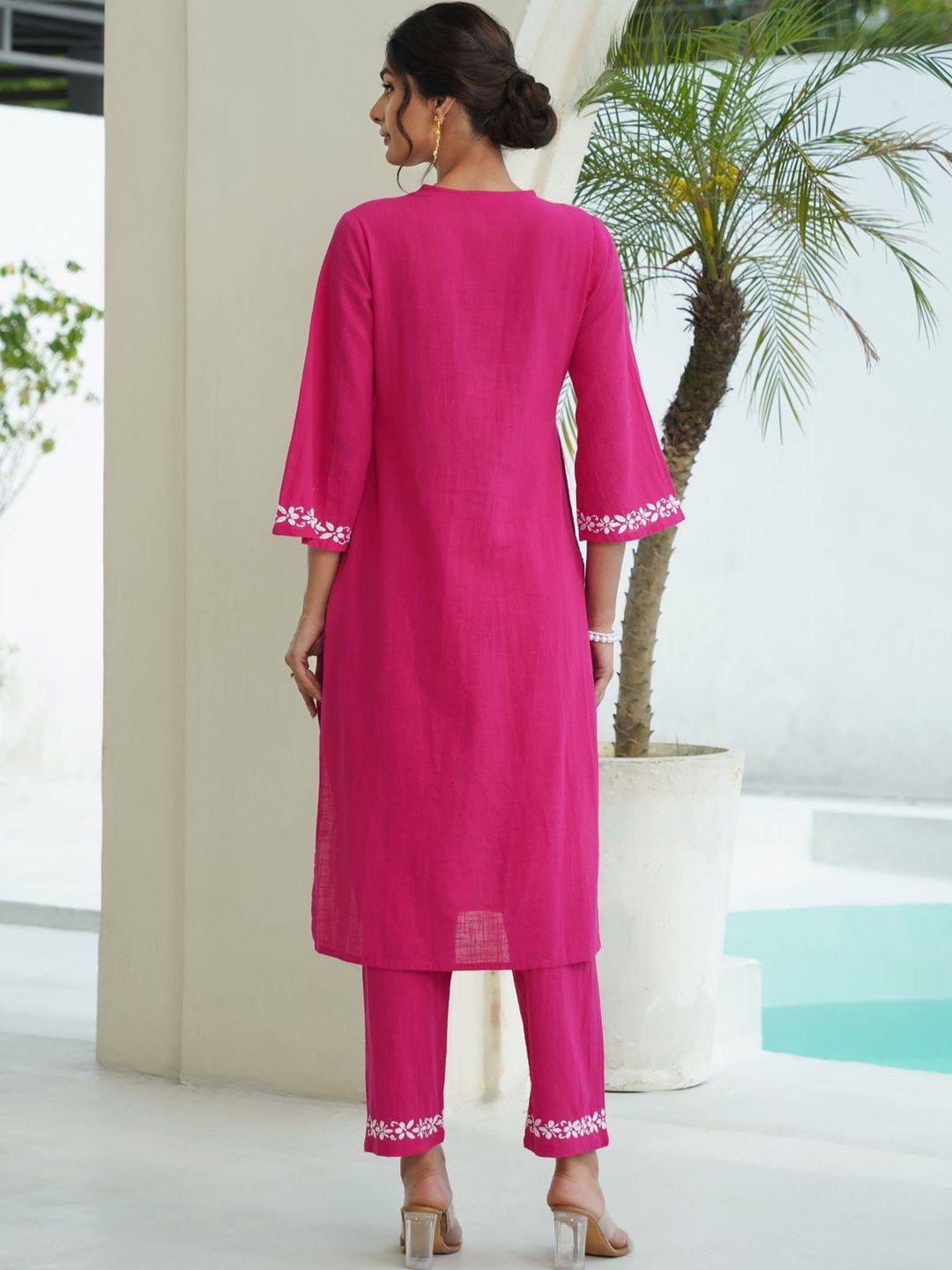 House of Chikankari Women 2 Pieces Regular Pure Cotton Kurta with Trousers Set