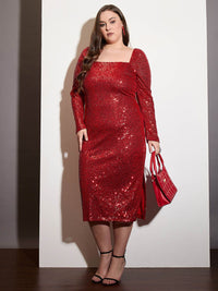 SASSAFRAS Curve Women Plus Size Embellished Bodycon Midi Dress