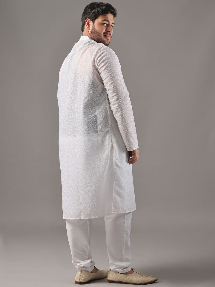 SOJANYA PLUS Size Sulam Chikankari Band Collar Pure Cotton Kurta Lurus