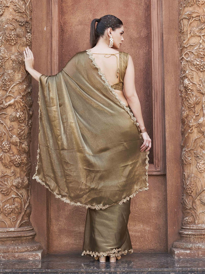 Tikhi Imli Solid With Embroidered Border Polyester Saree