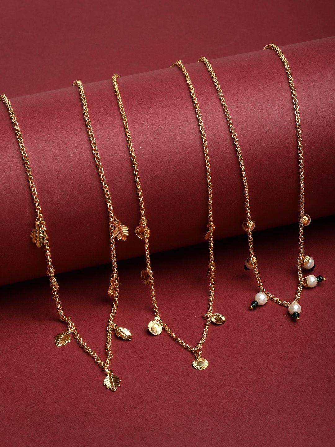 Anouk Set Of 3 Gold-Plated Charm Minimal Chain
