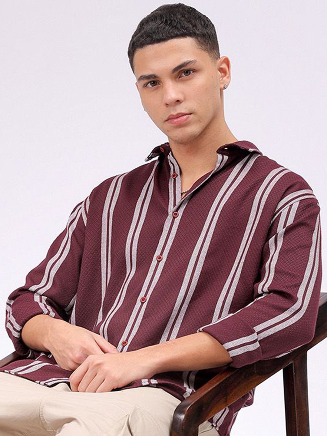 The Indian Garage Co Men Relaxed Fit Striped Dobby Textured Resortwear Shirt