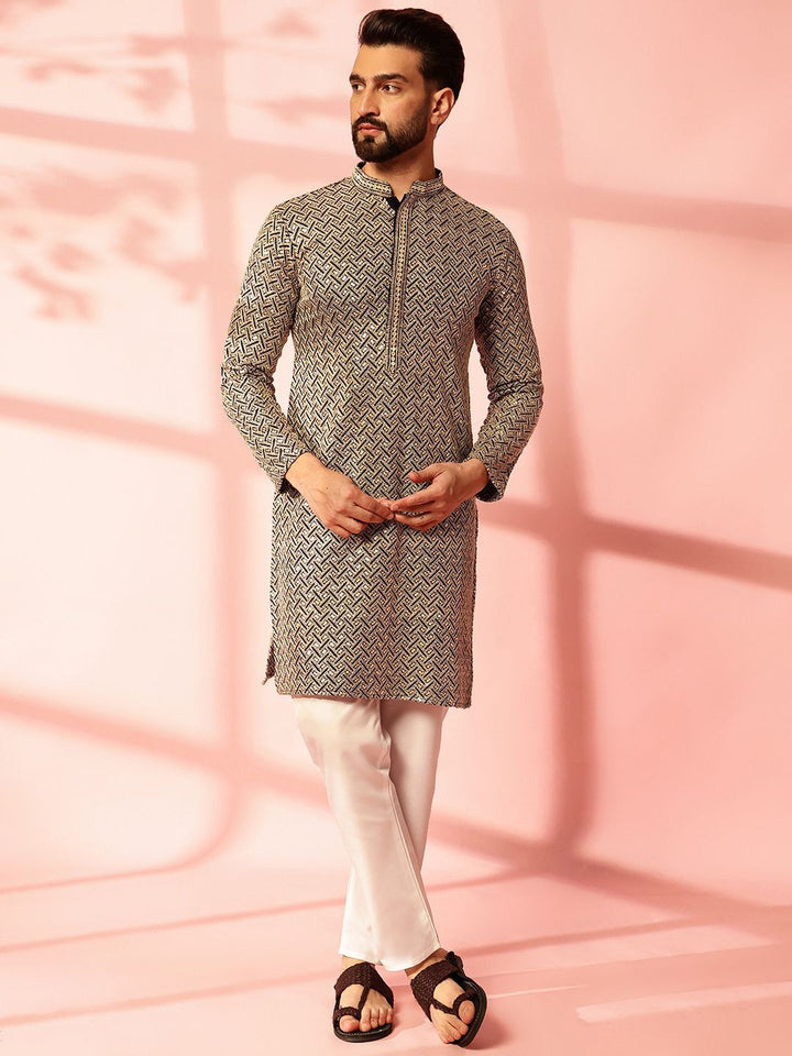 Anouk Men Embroidered Regular Thread Work Pure Cotton Kurta with Pyjamas