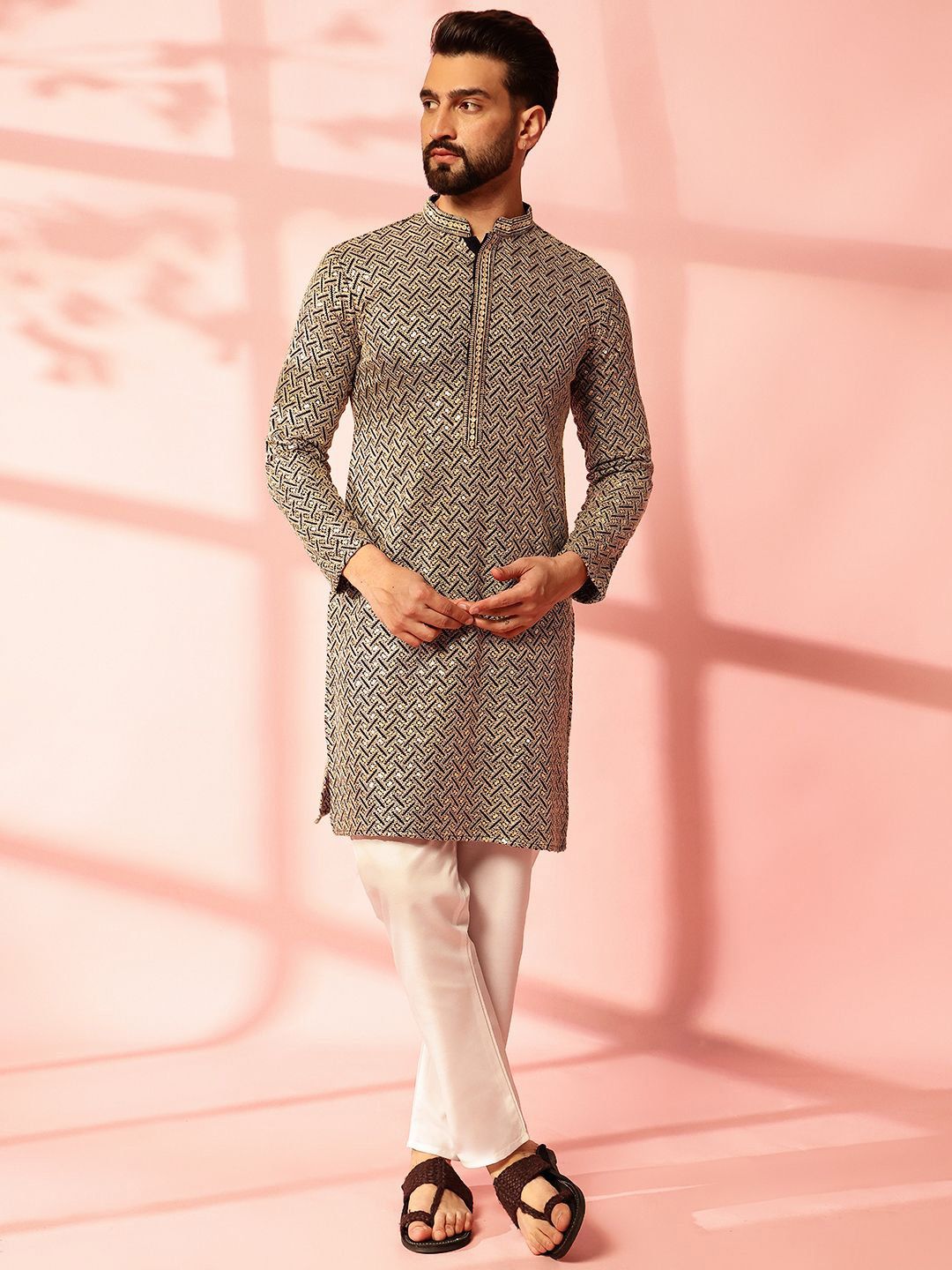 Anouk Men Embroidered Regular Thread Work Pure Cotton Kurta with Pyjamas