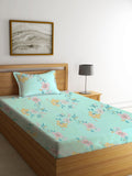 Myntra Elegant Homes Green & Pink Floral Printed 300 TC Single Bedsheet Set