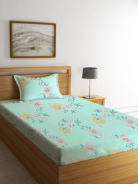 Myntra Elegant Homes Green & Pink Floral Printed 300 TC Single Bedsheet Set