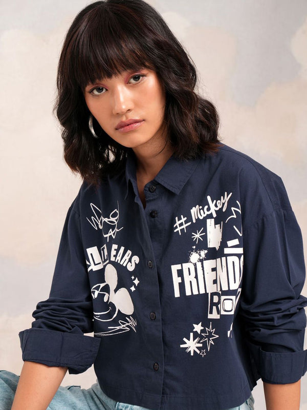 Tokyo Talkies Disney Women Mickey Mouse Printed Boxy Fit Crop Shirt