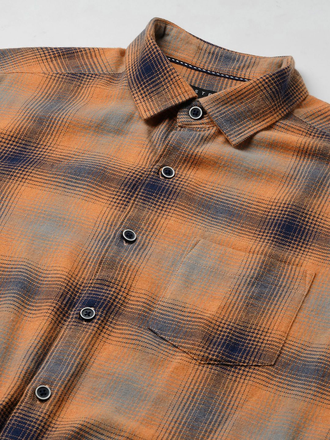 VASTRADO Men Classic Fit Spread Collar Checked Cotton Casual Shirt