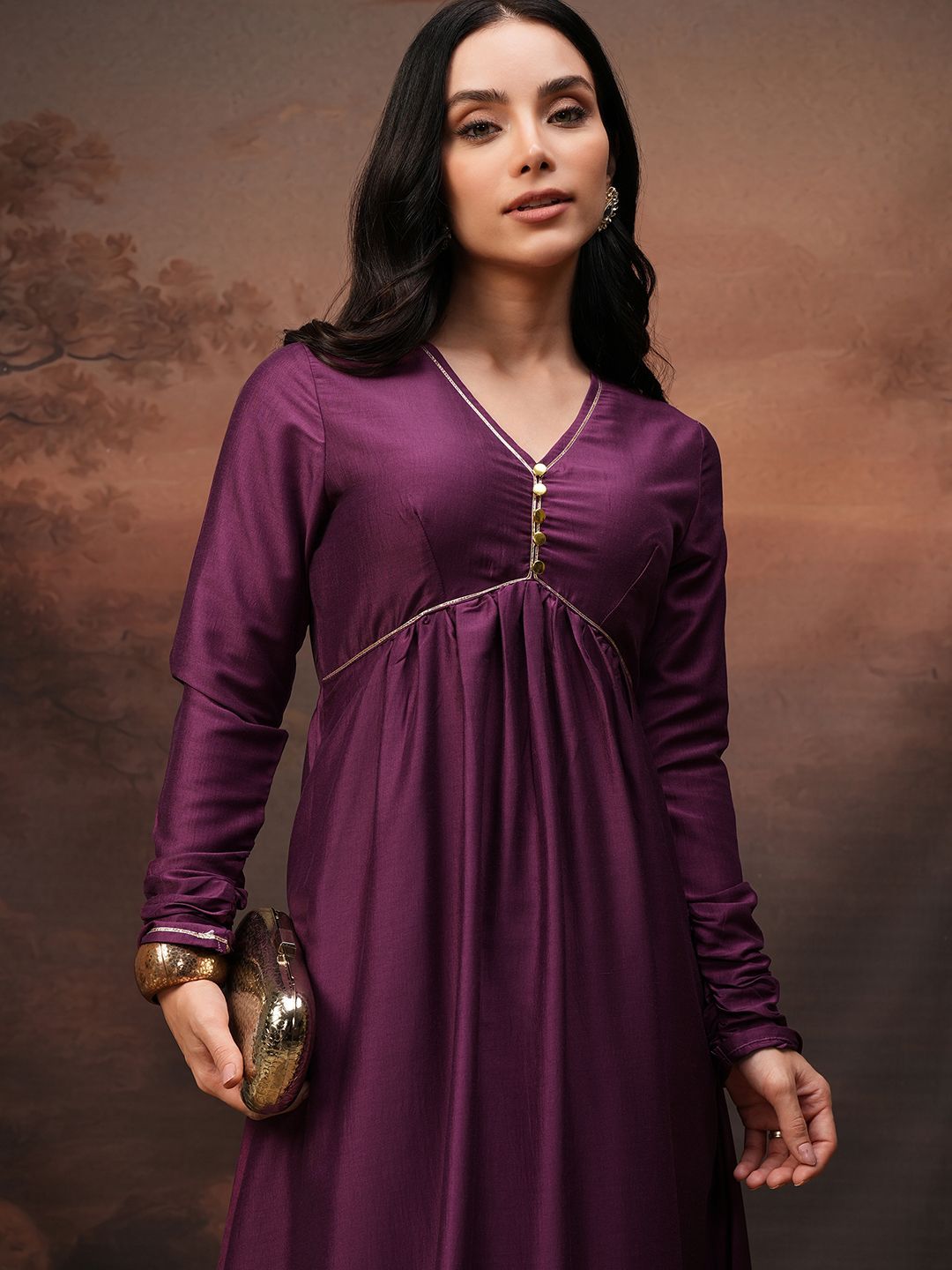 Vishudh Women V-Neck Gathered Kurta