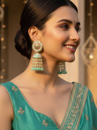 KARATCART Gold Plated Lime Green Dome Shaped Jhumkas Earrings